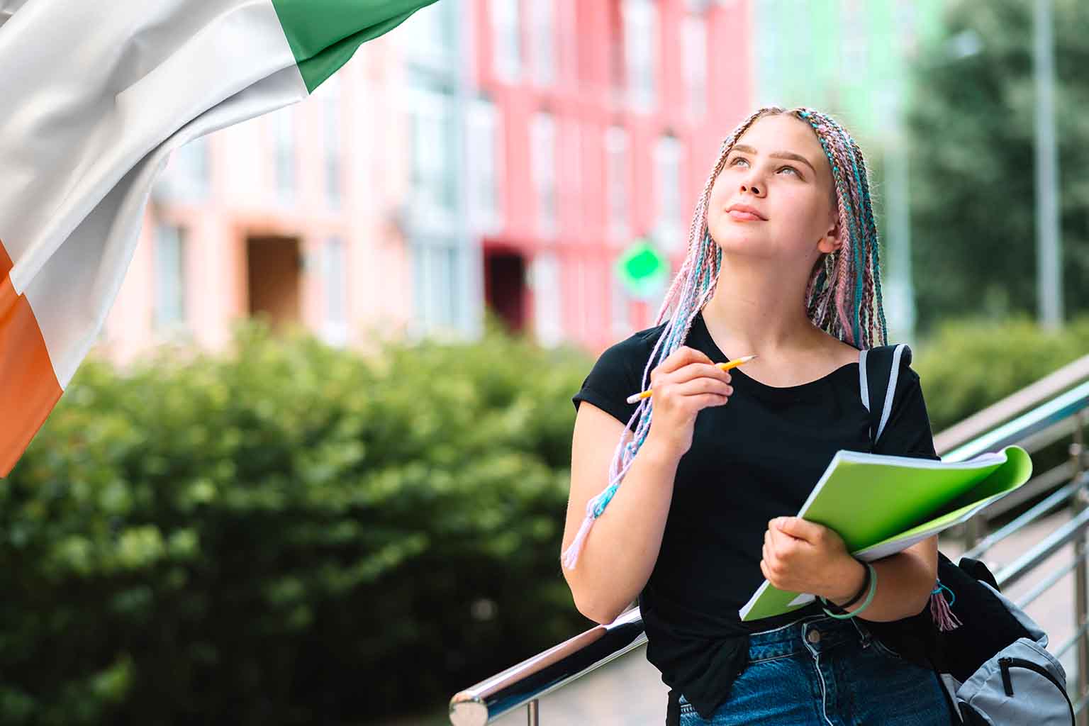 Girl looking into Flag